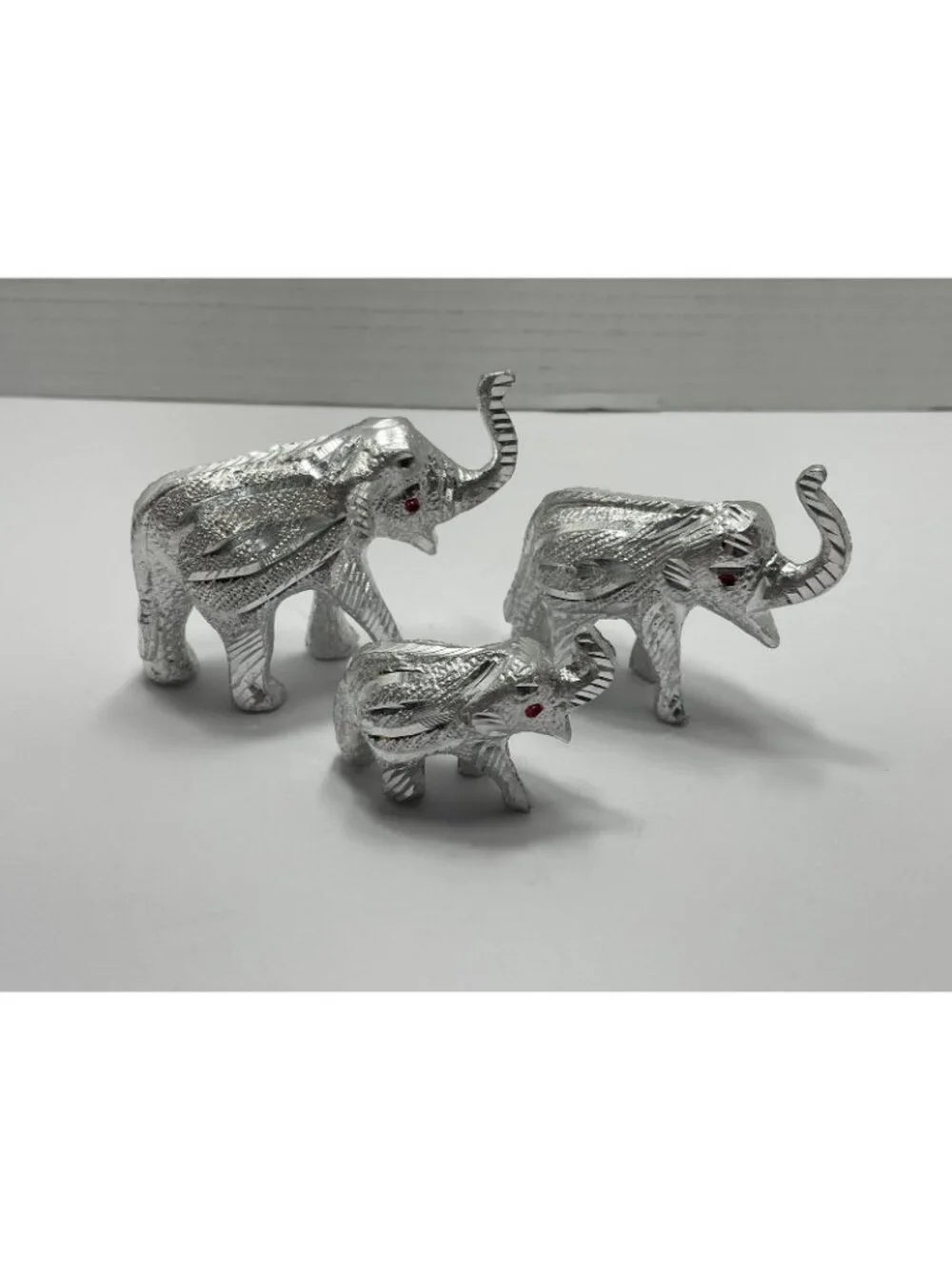 Vintage 3 Small Silver Elephants - possibly Aluminum - no makers mark - trunk up
